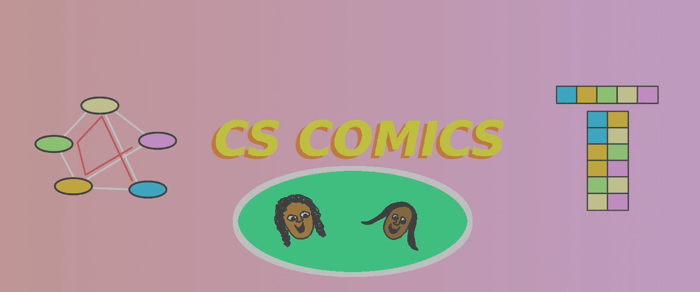 cs-comics.com header image with a diagram, blocks, and two characters' heads