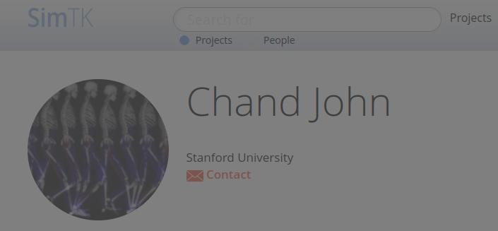 Screenshot of Chand John's SimTK.org page
